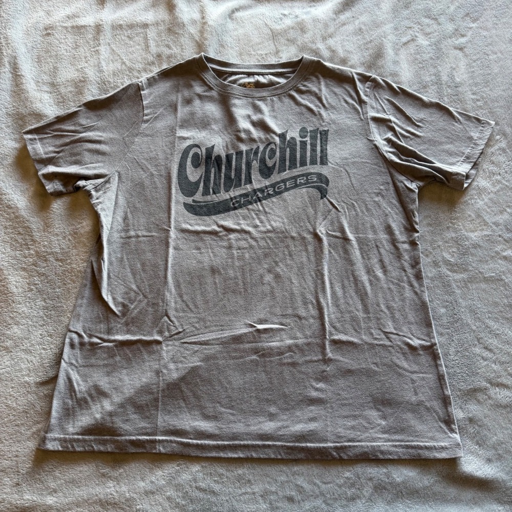 Churchill Chargers Gray Graphic T-Shirt R1A Athletic Size Large - C324